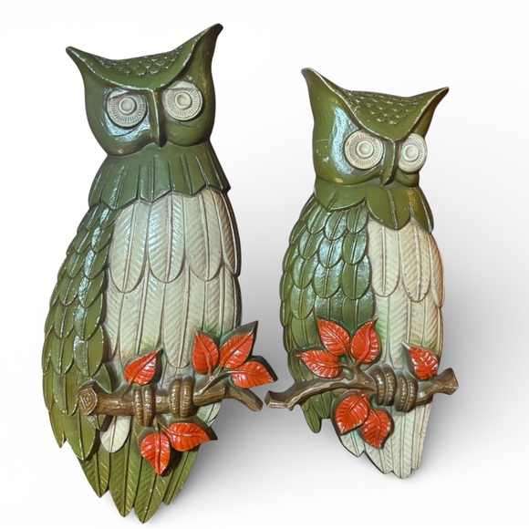 Other - Sexton Vtg 1969 MCM Metal Wall Owls Green Plaques Retro Sexton USA Set of 2